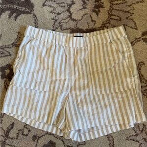 J. Crew Beige and White Striped Linen-Blend Pull-On Shorts